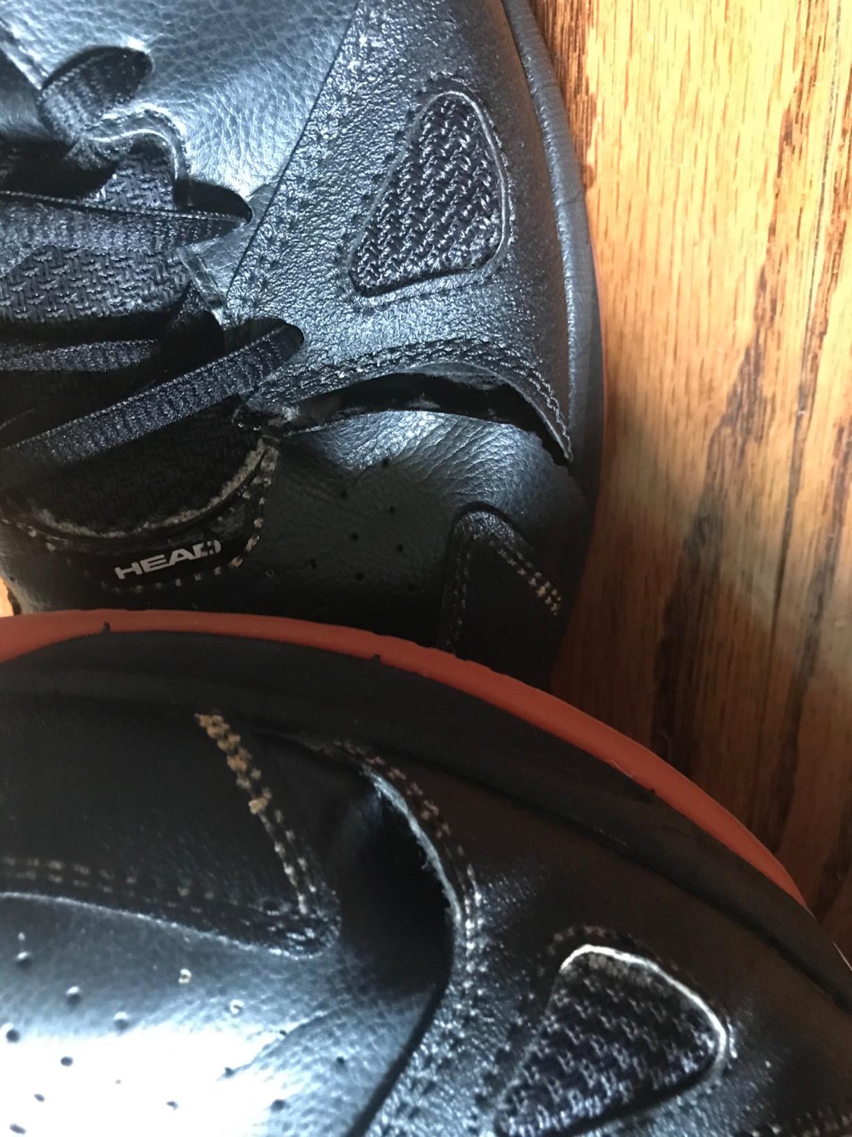 HEAD Grid 2.0 court shoe showing durability issues with side seam separation after months of use