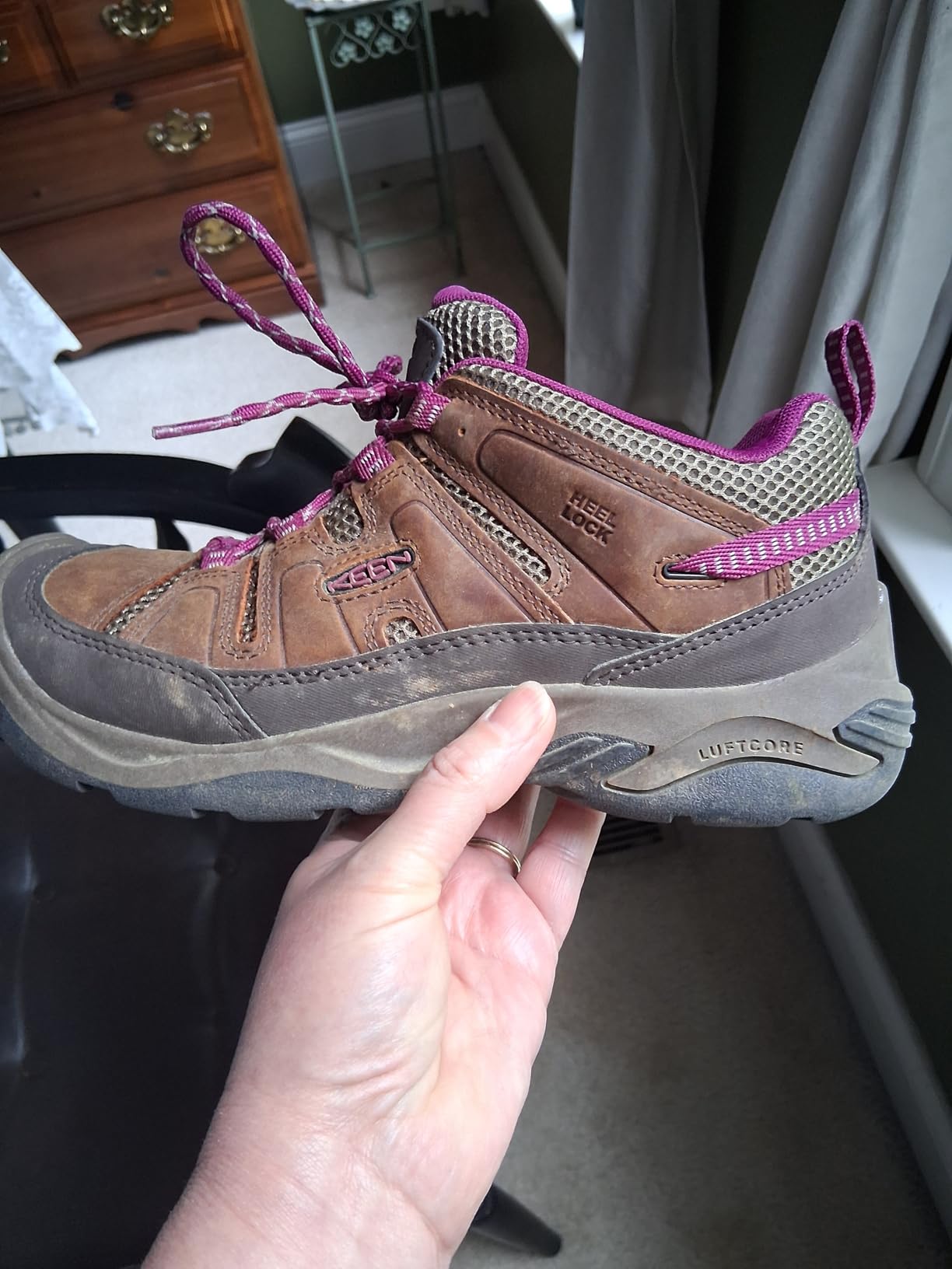 KEEN Circadia Vent hiking shoe sole showing multi-directional tread pattern for trail traction