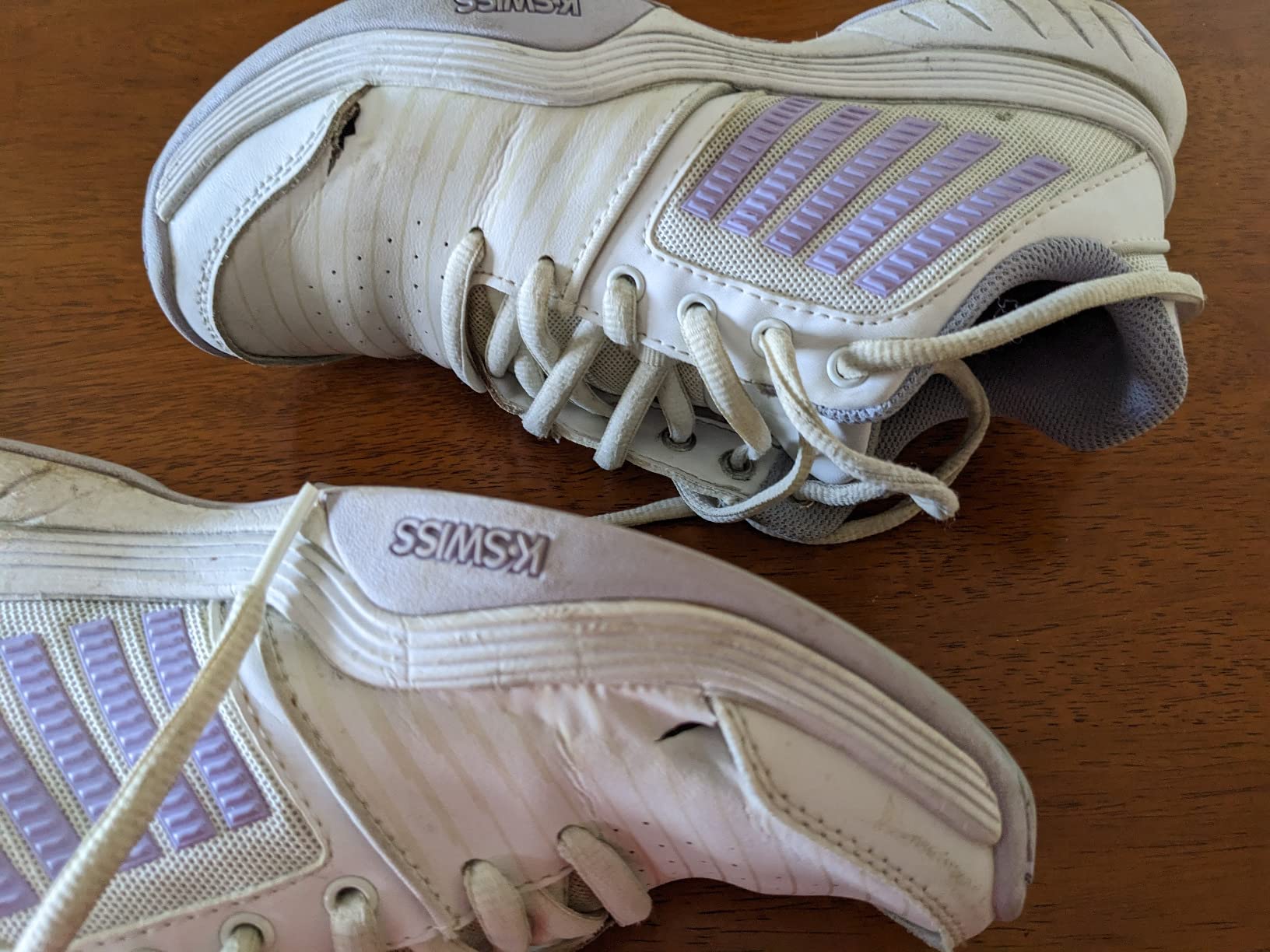 K-Swiss Court Express showing wear pattern after 4 months of regular tennis use
