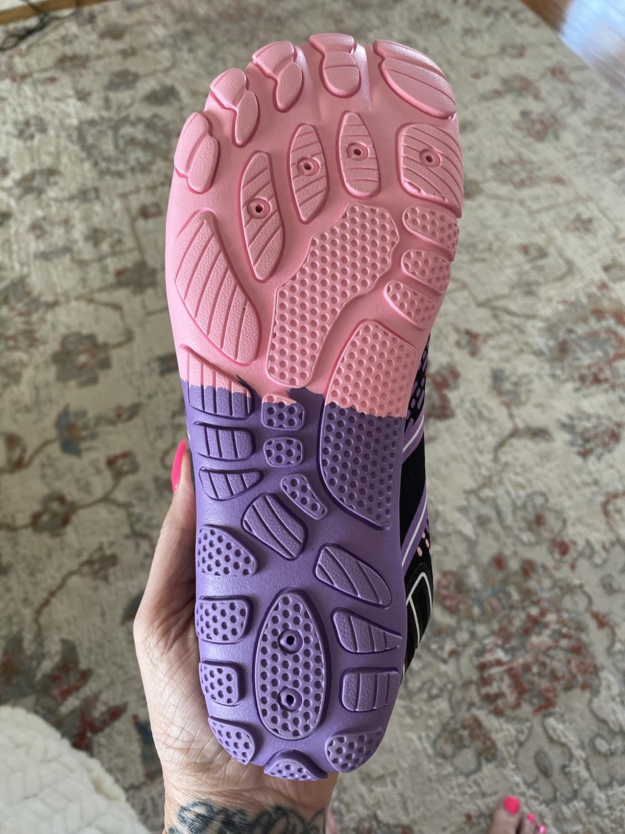 ATHMILE water shoes sole pattern showing drainage holes and anti-slip traction design