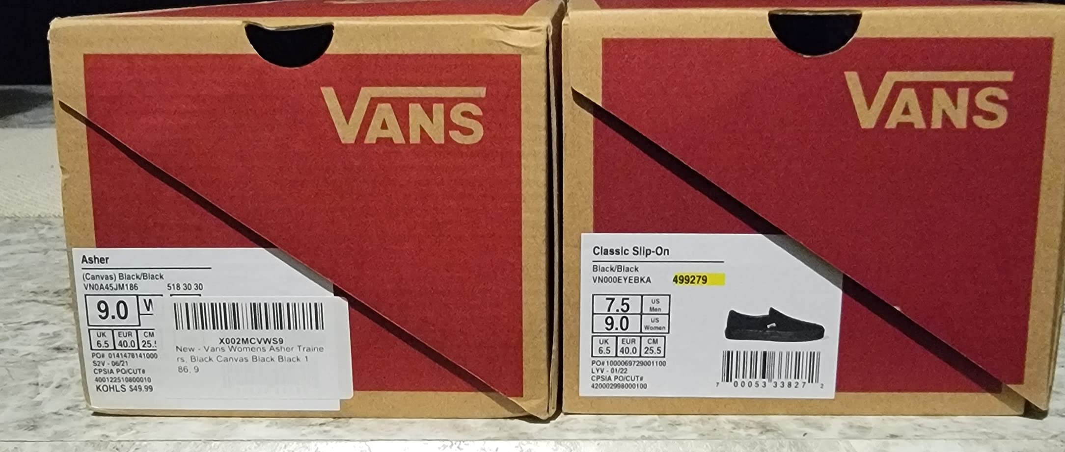 Close-up of Vans Asher canvas material and stitching quality details