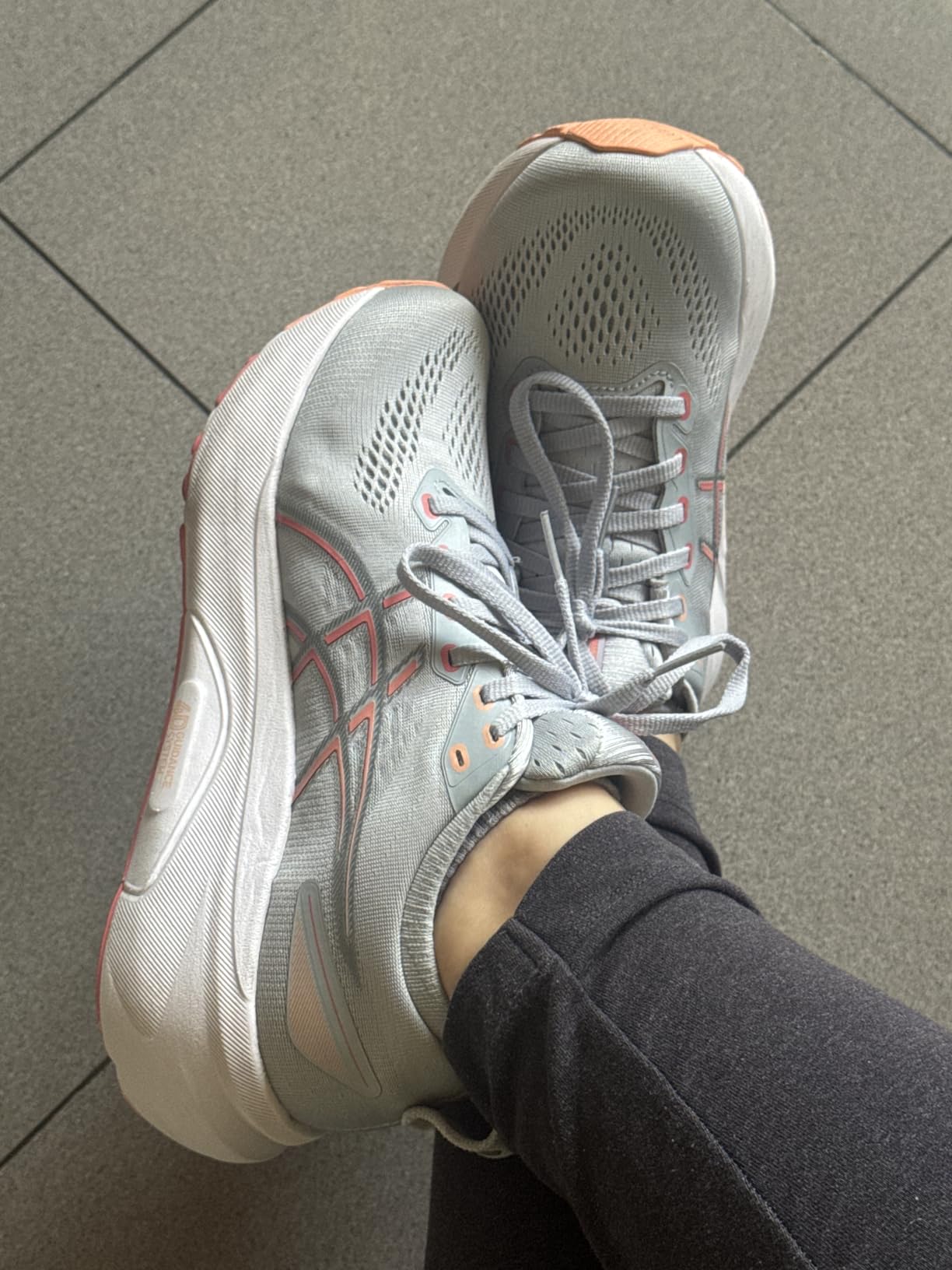 ASICS Gel-Kayano 31 worn during outdoor run showing engineered mesh breathability and comfortable fit