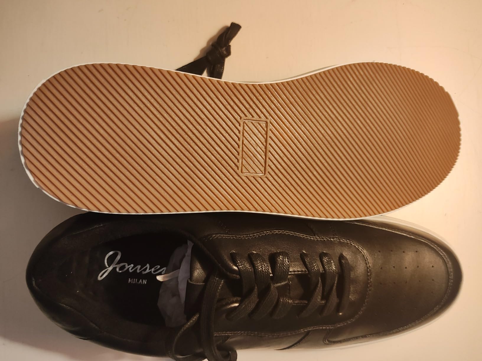 Close-up of Jousen dress sneaker sole showing TPR rubber construction and tread pattern