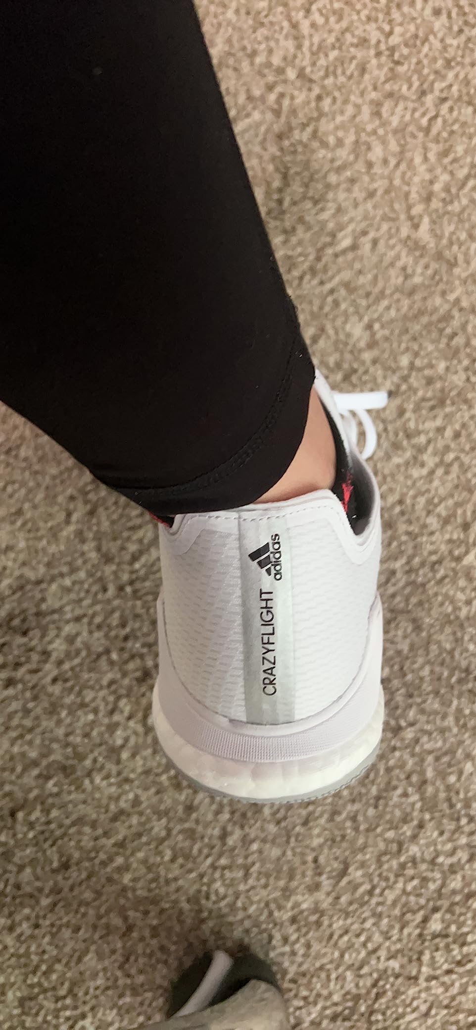 Adidas Crazyflight heel area showing BOOST midsole cushioning and ankle support design