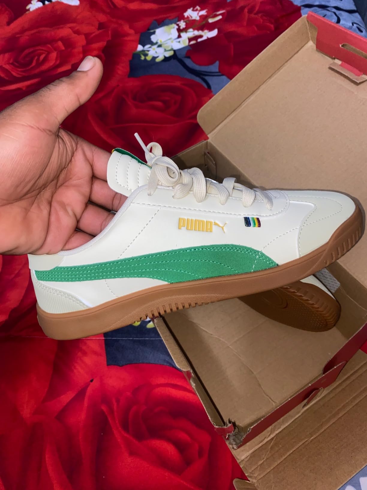PUMA Club 5v5 upper construction showing coated leather and stitching details