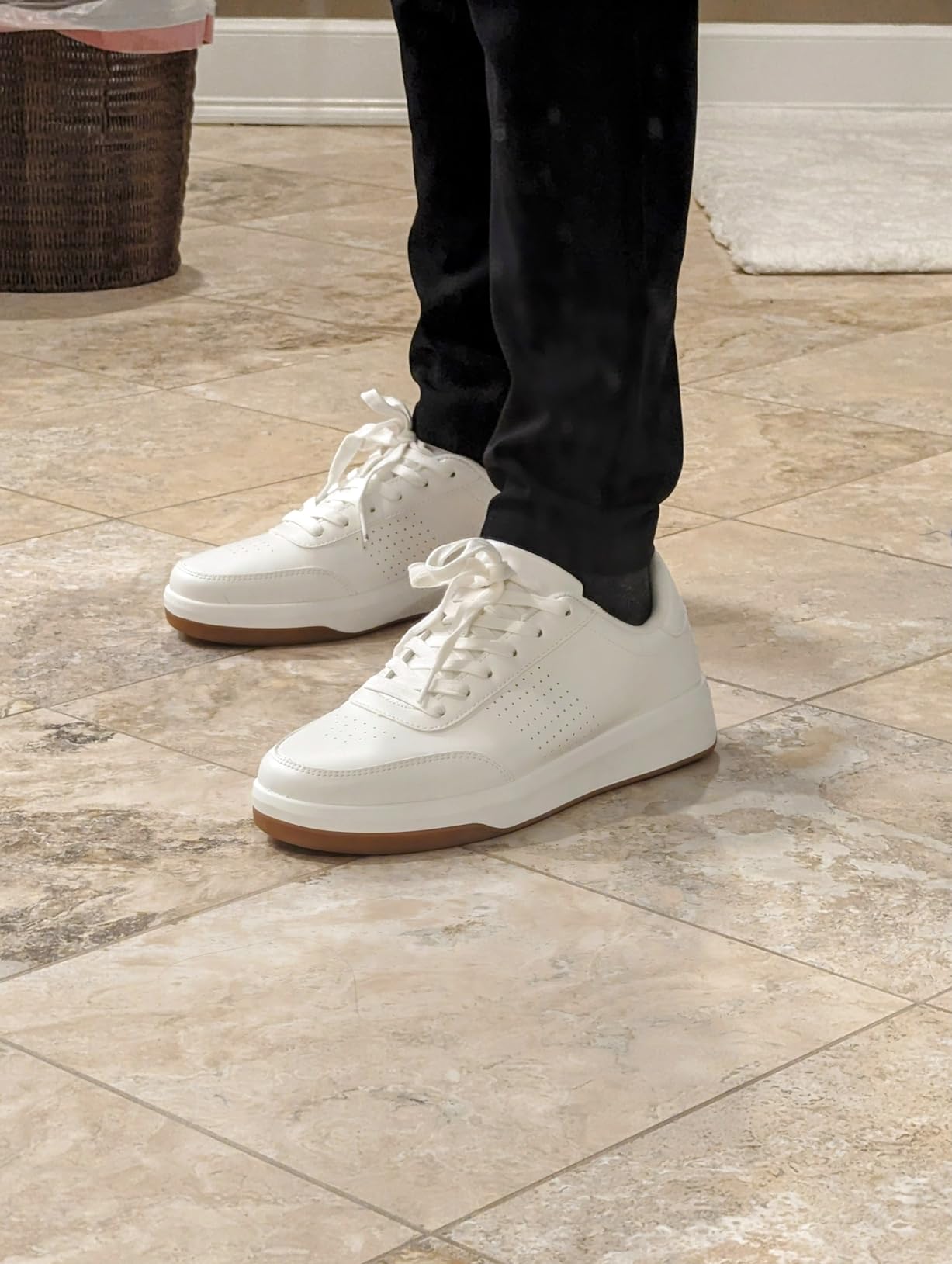 Bruno Marc men's white casual dress sneakers showing perforated upper design and clean styling