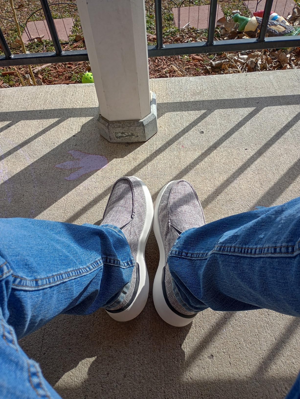 OrthoComfoot slip-on shoes being worn in casual setting showing slip-on convenience