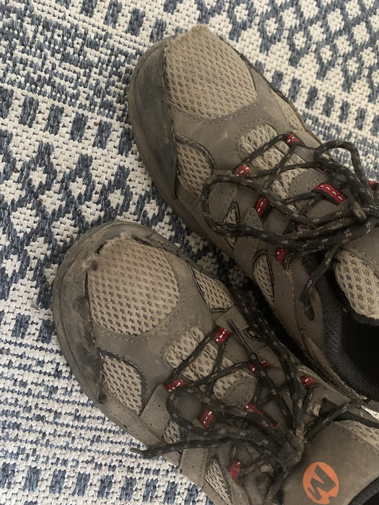 Seam separation on Merrell Kids Moab 2 showing construction quality issues