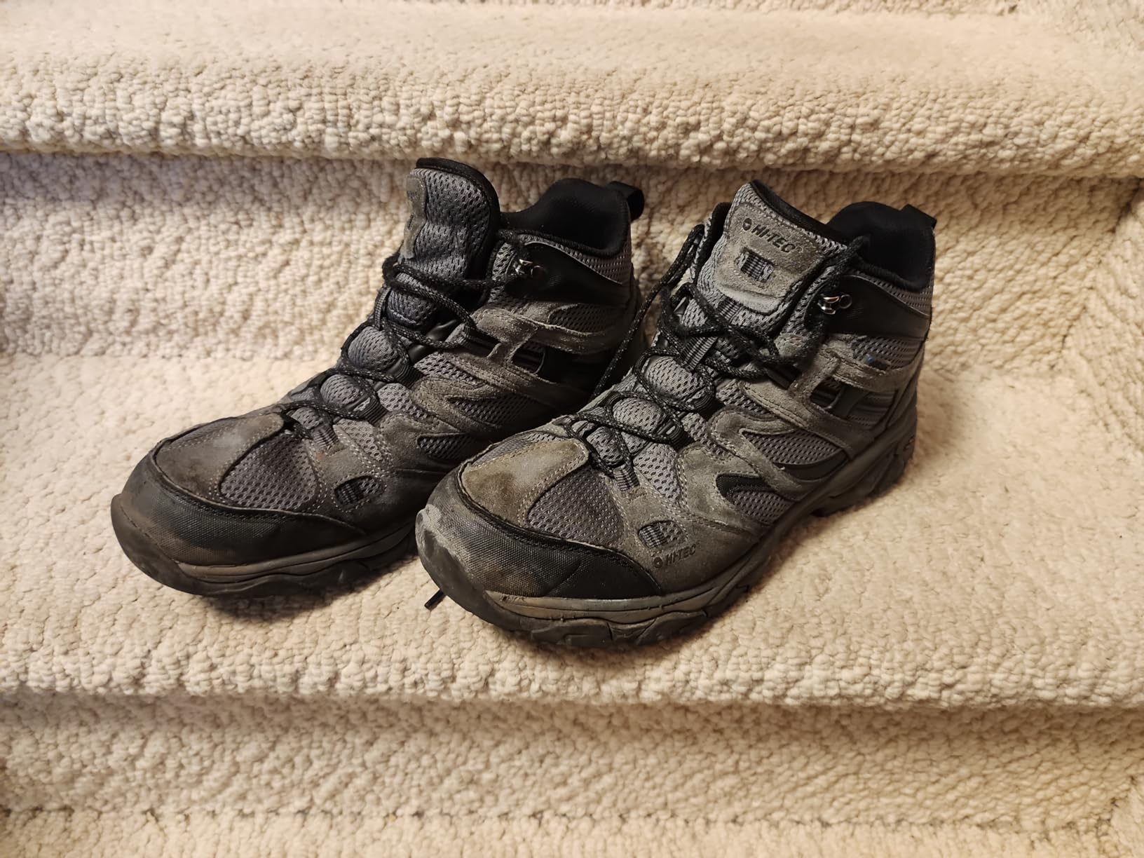 HI-TEC Ravus WP boots after one year of heavy use showing durability and wear patterns