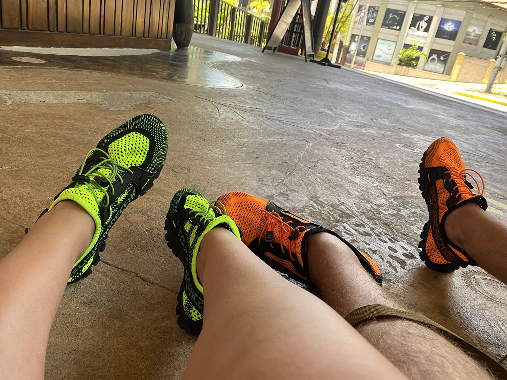 TANGYUGEN water shoes during real-world use showing performance in outdoor conditions