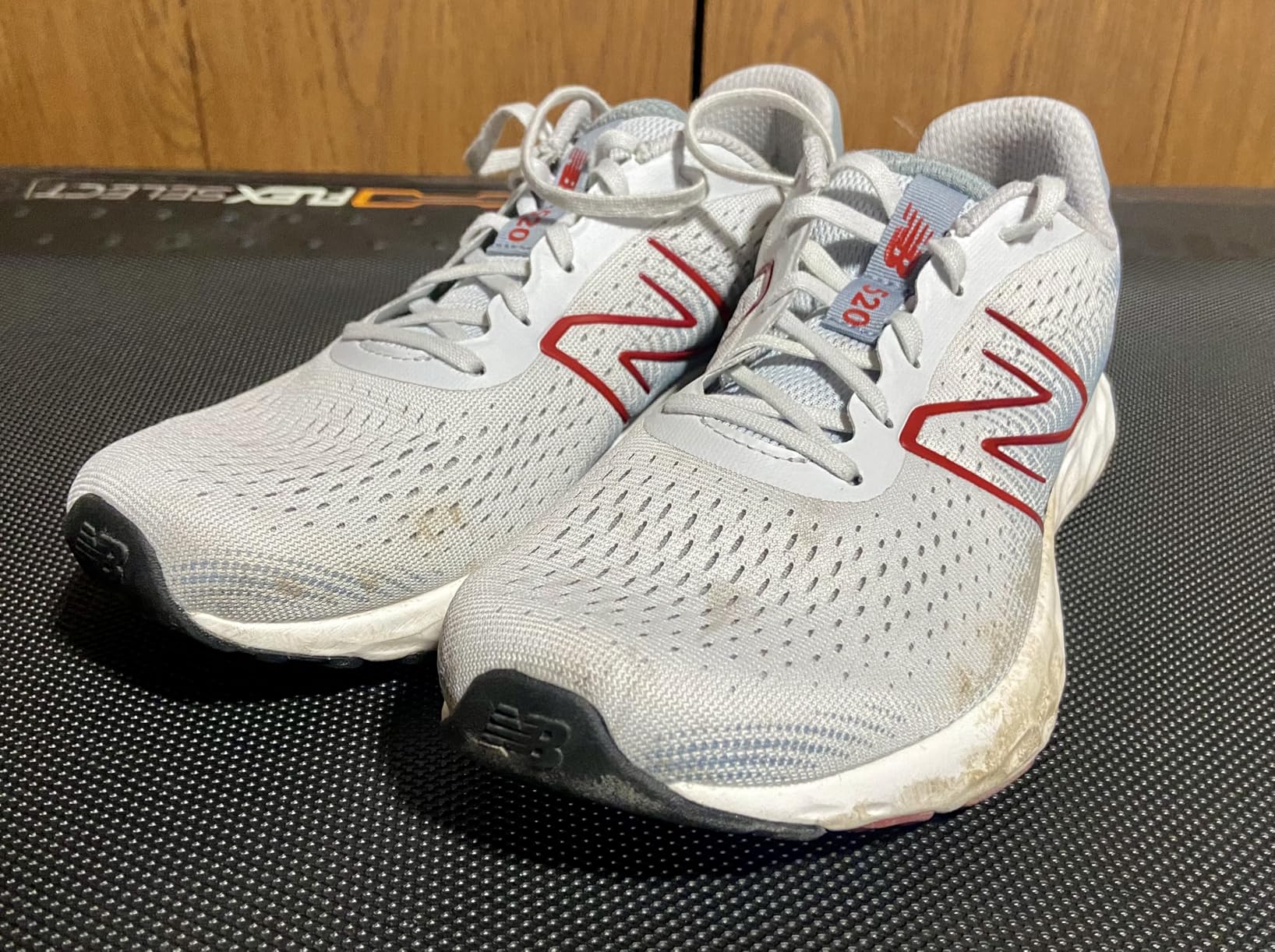 New Balance 520 V8 on running track showing performance during speed workout session