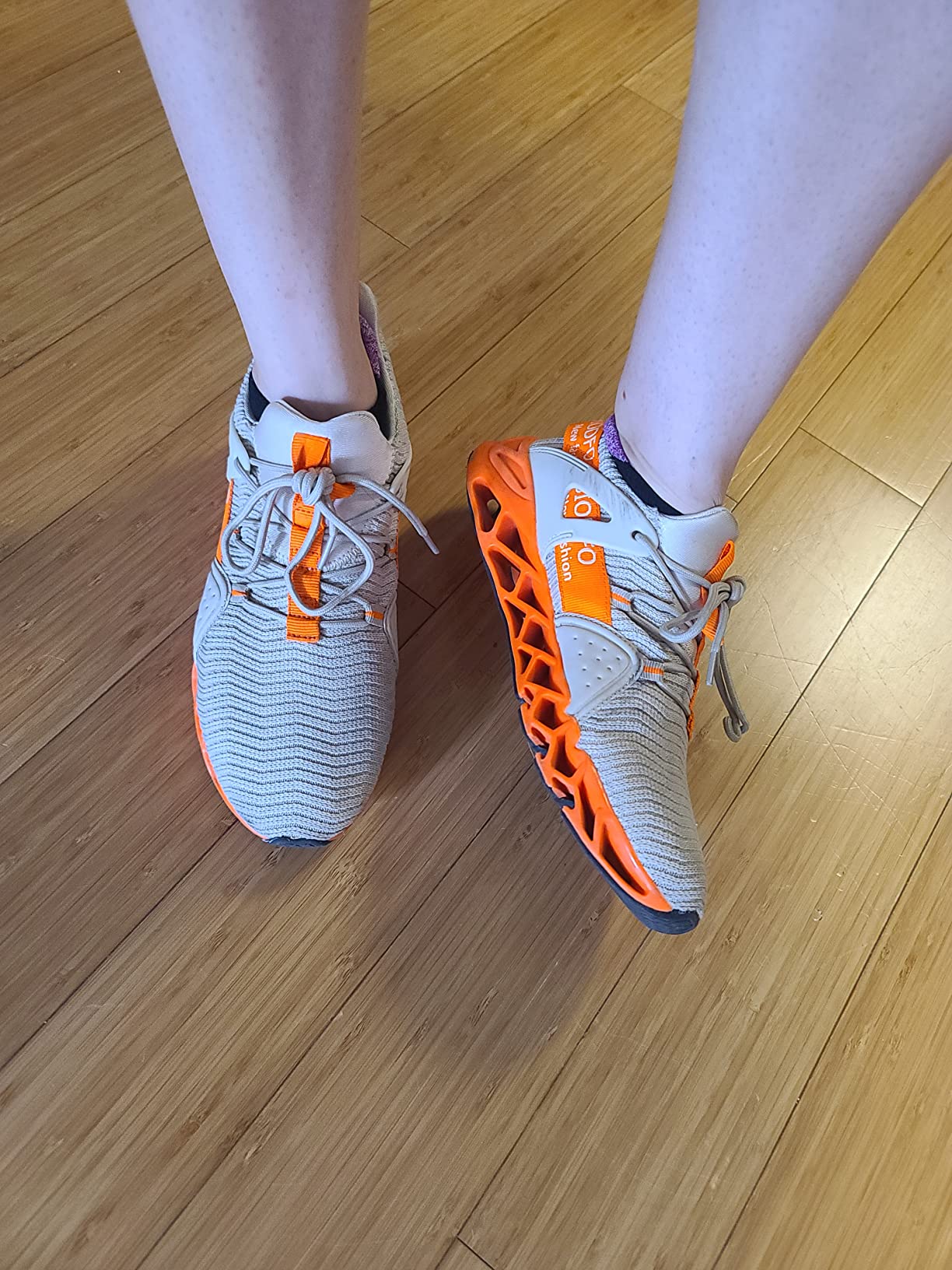 Athletic sneakers worn during workout showing flexibility and performance capabilities