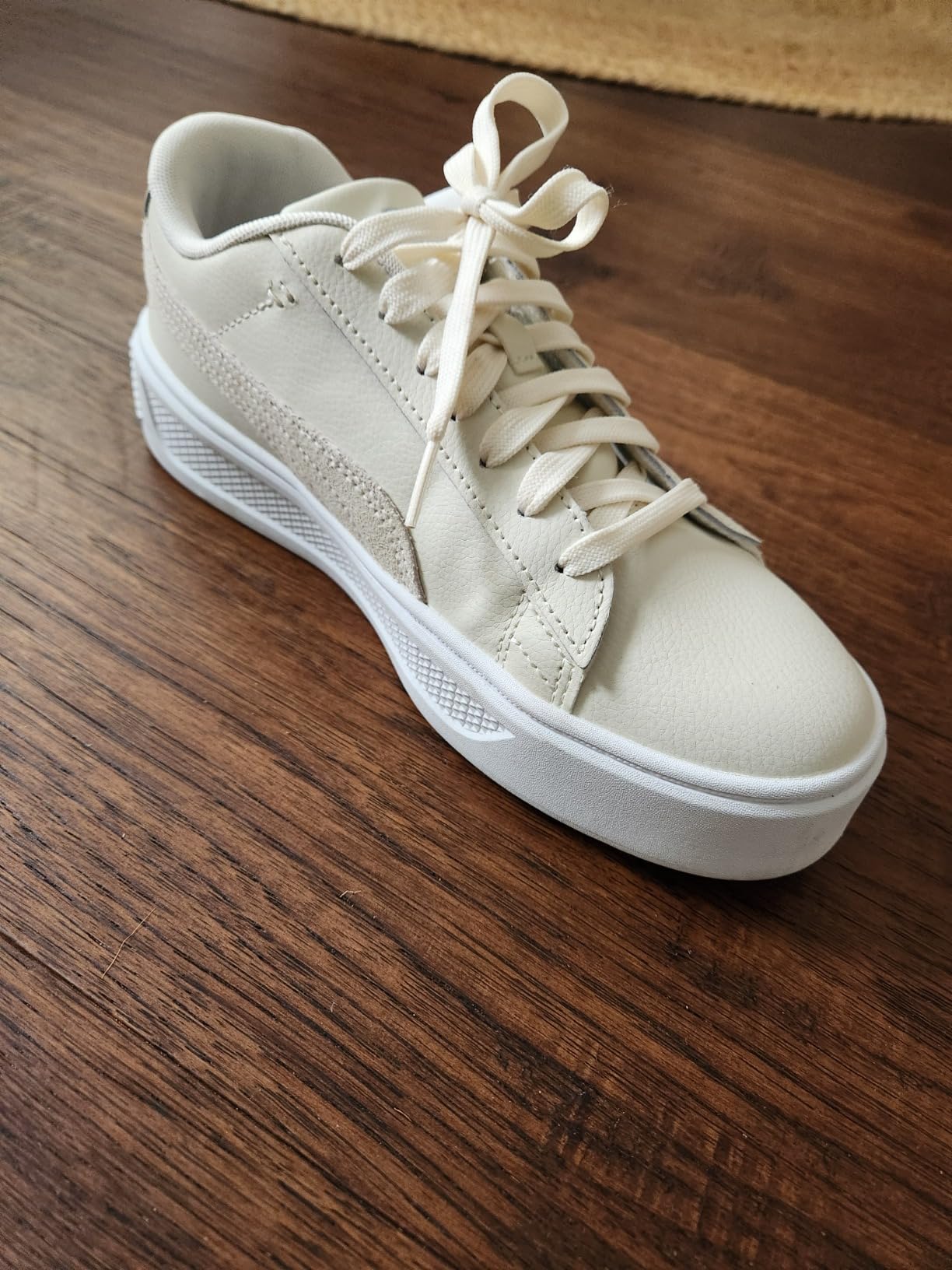 PUMA Smash Platform V3 white leather upper showing how well it cleans and maintains appearance