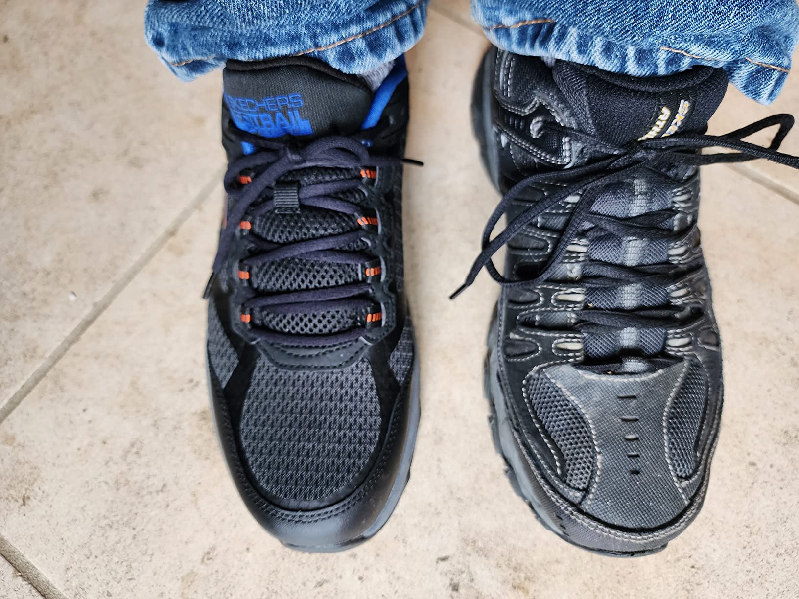 Size comparison showing Skechers Go Run Trail Altitude fitting compared to other Skechers models demonstrating width differences