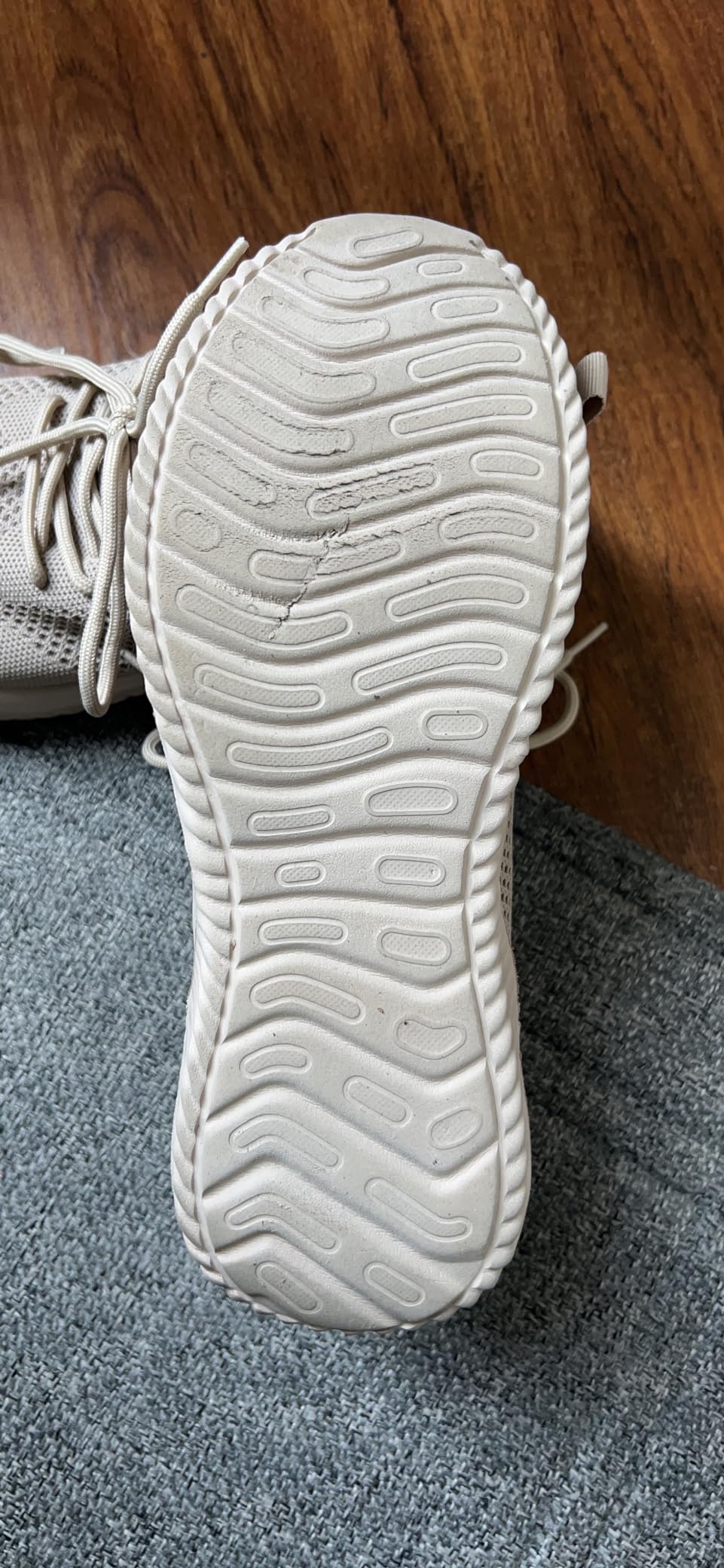 Wrezatro shoes during actual walking test showing flexibility and ground contact