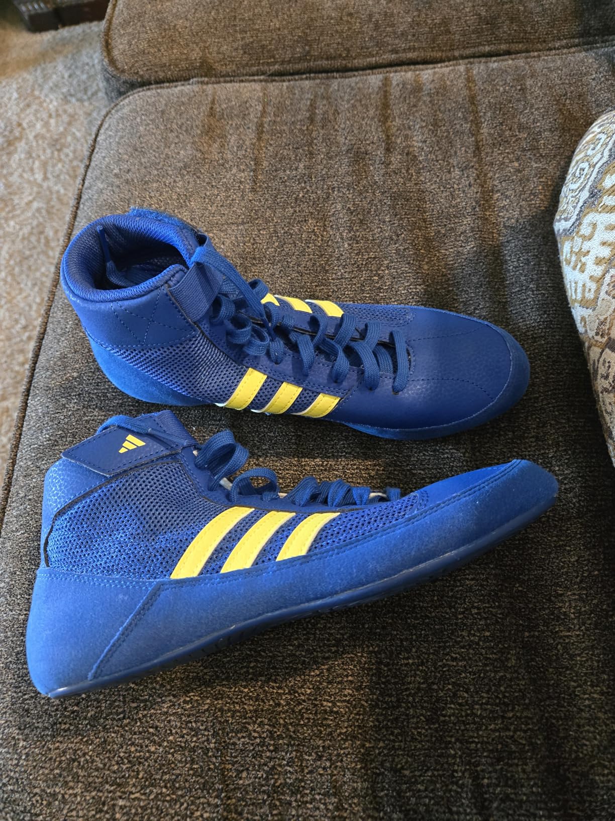 Adidas Youth HVC Wrestling Shoes showing lacing system and elasticized retention cover
