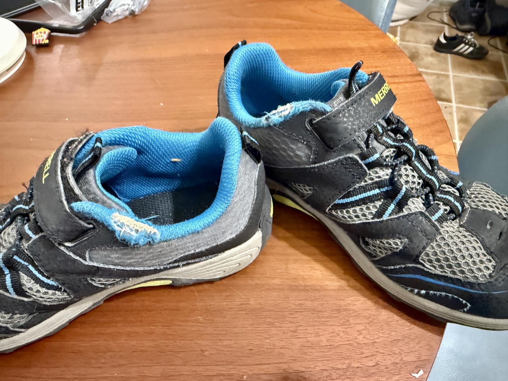 Close-up of Merrell Trail Chaser suede and mesh upper construction showing quality materials