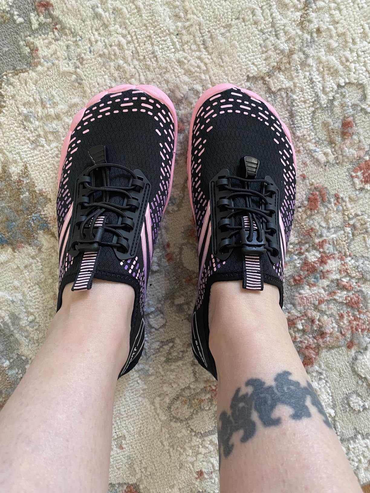 ATHMILE water shoes complete design showing pink colorway and technical features