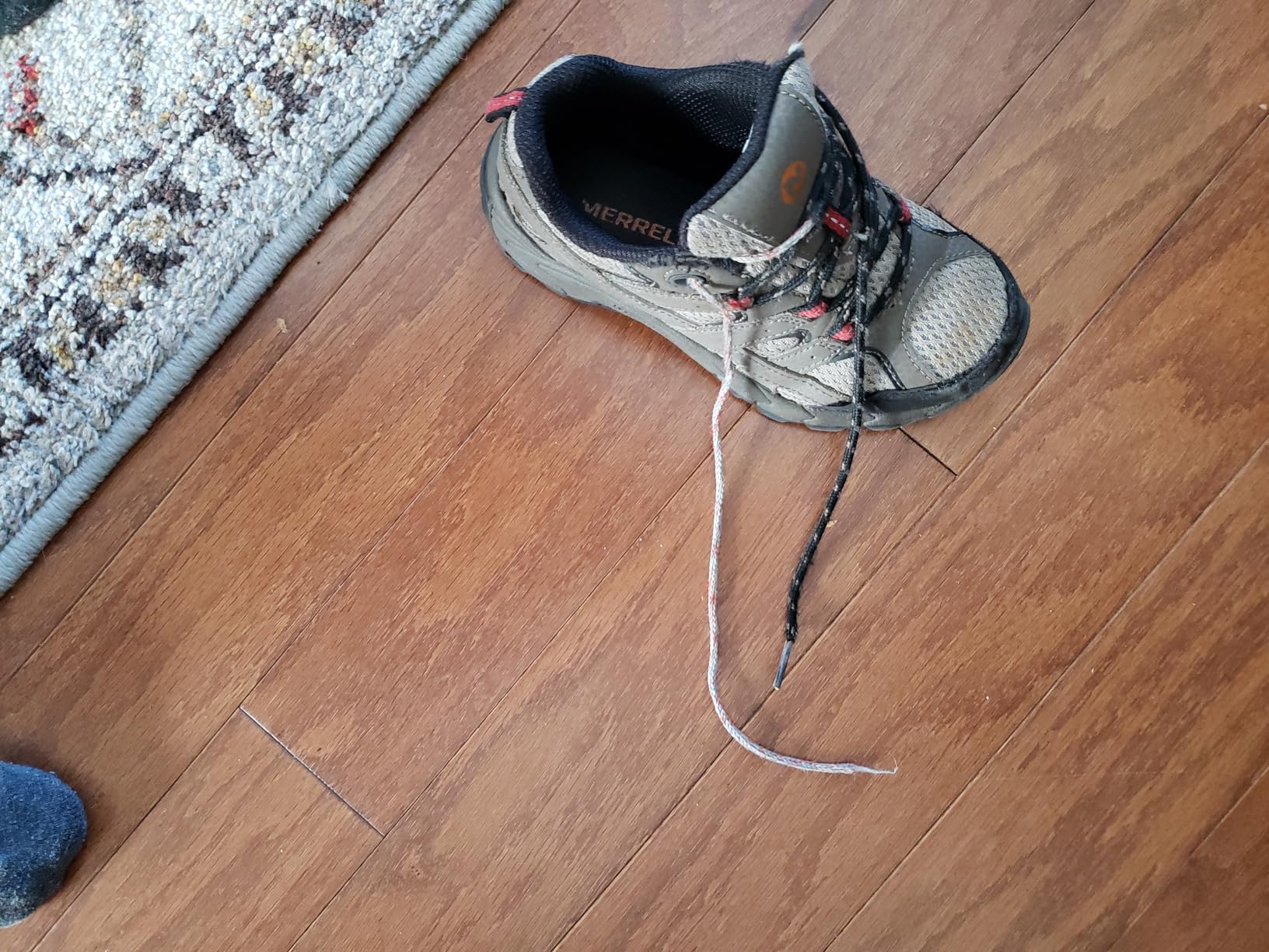 Merrell Kids Moab 2 hiking shoes showing wear pattern after extended use
