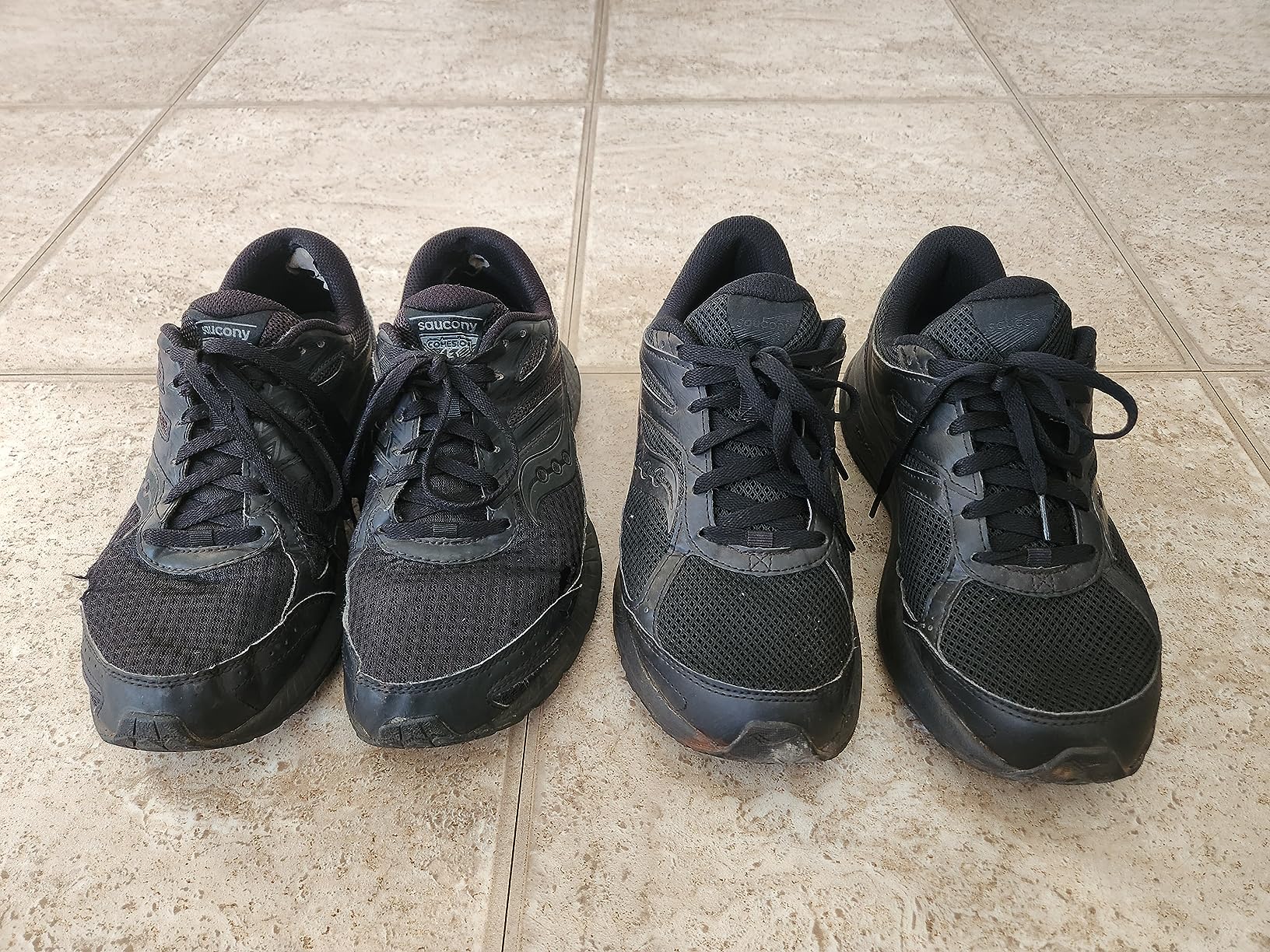 Saucony Cohesion 14 Trail showing wear patterns after 180+ miles of testing on various trail surfaces