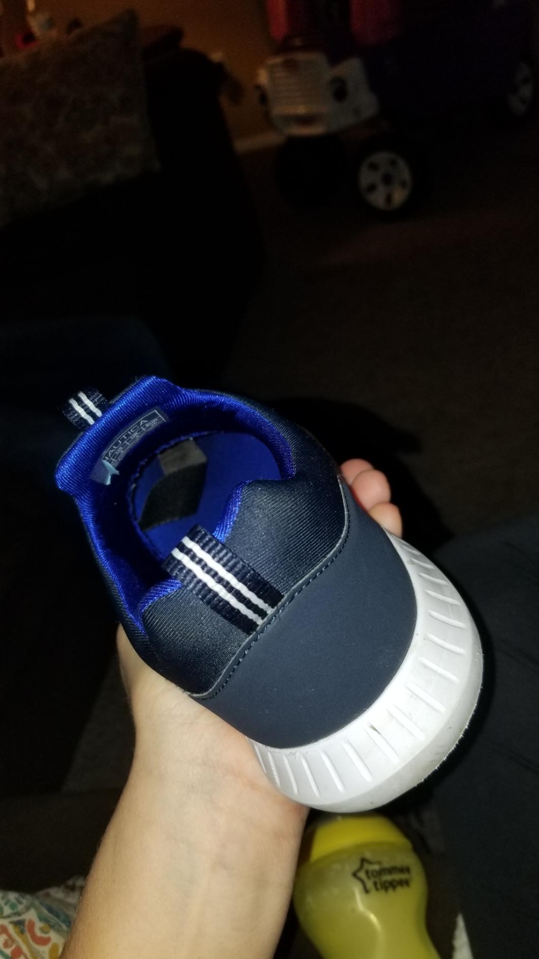 Inside view of Nautica sneaker showing insole condition and wear after extended testing