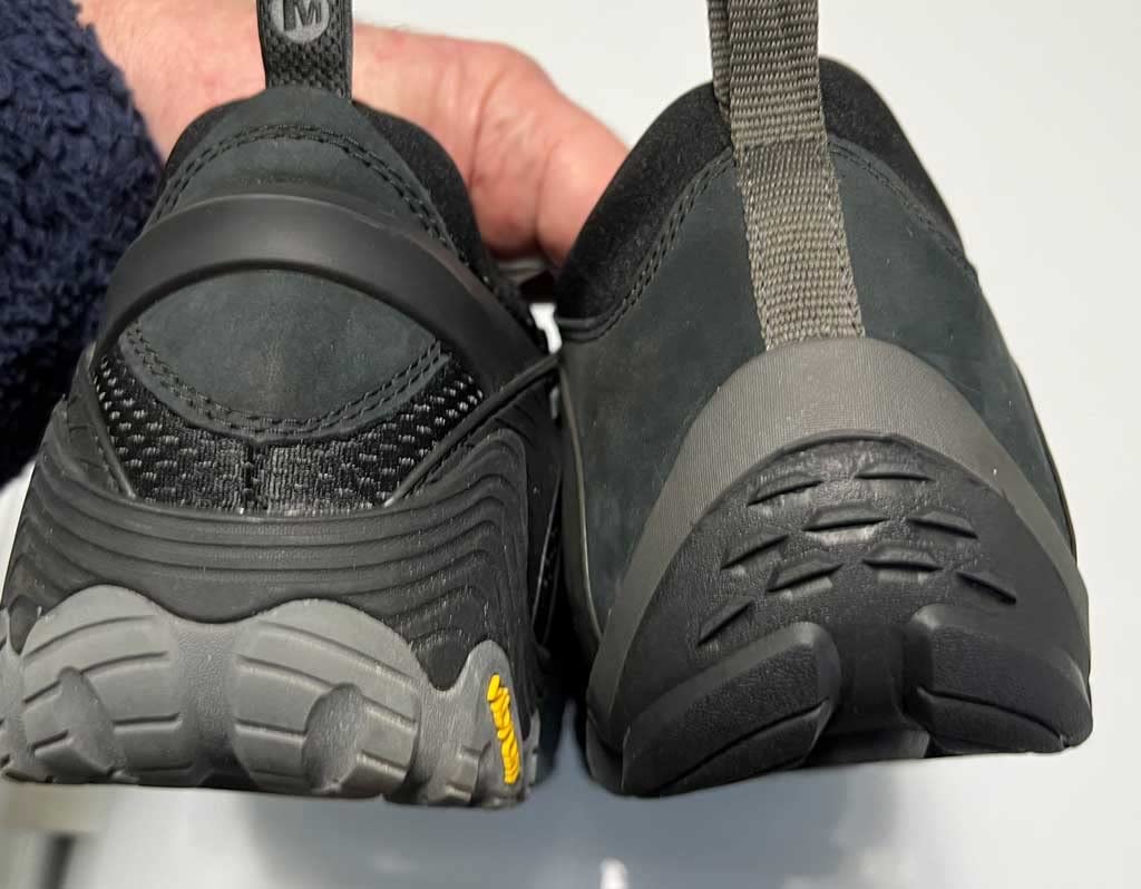 Side view comparison showing Merrell Chameleon 8 construction details and sole pattern design