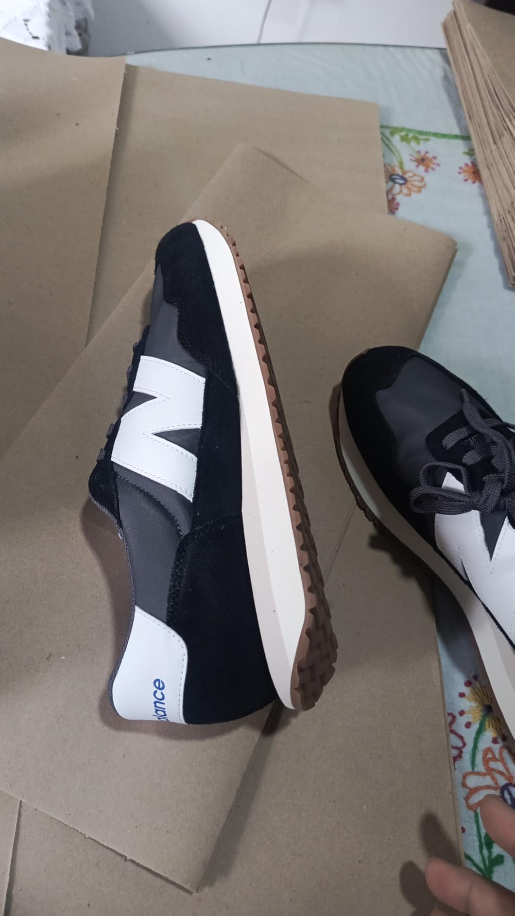 New Balance 237 V1 side profile showing oversized N logo and extended midsole design