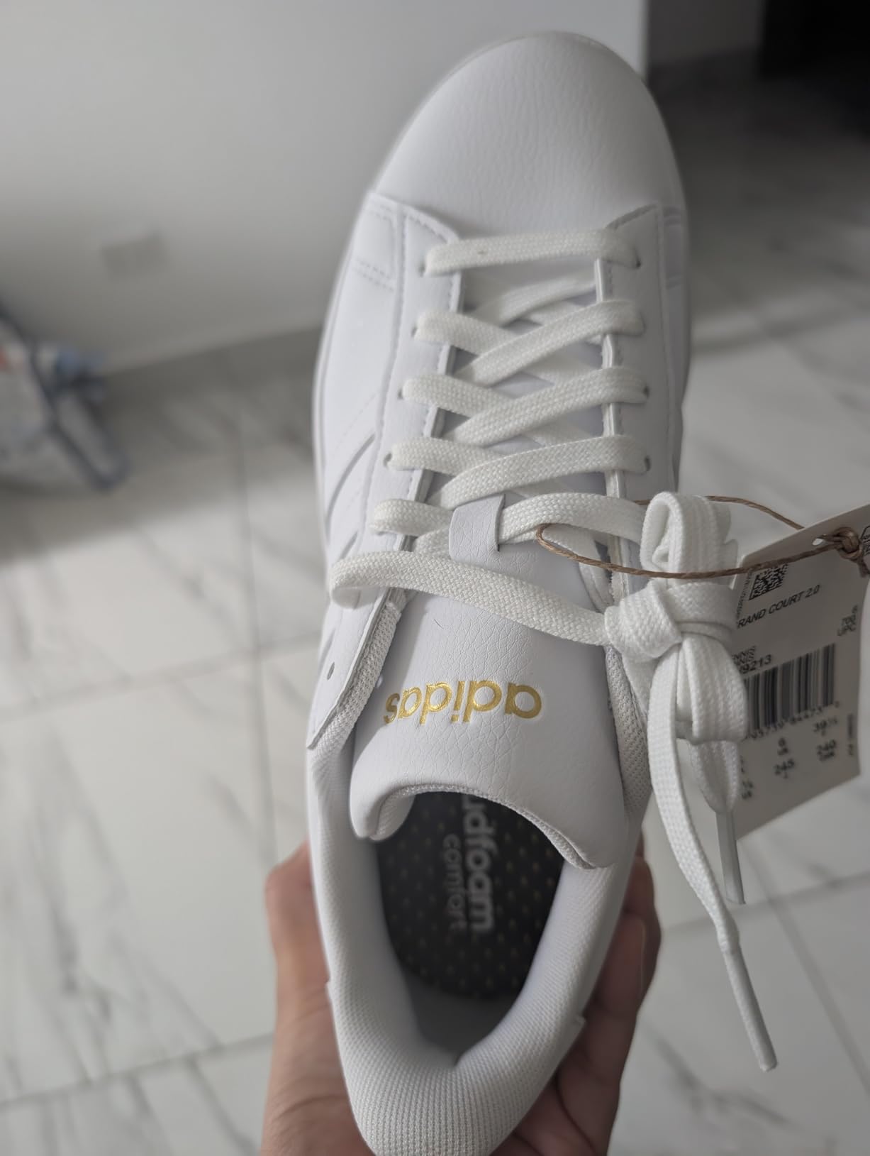 Adidas Women's Grand Court 2.0 white leather tennis shoes with classic three stripes design