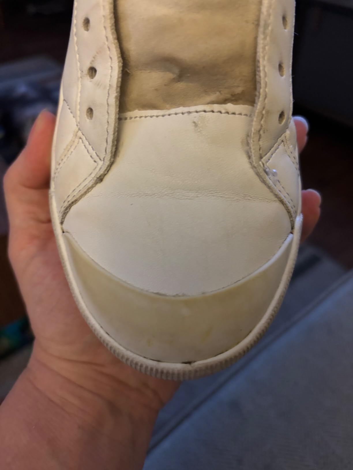 Dr. Scholl's Time Off sneaker after 2 weeks showing how quickly white shoes can get dirty