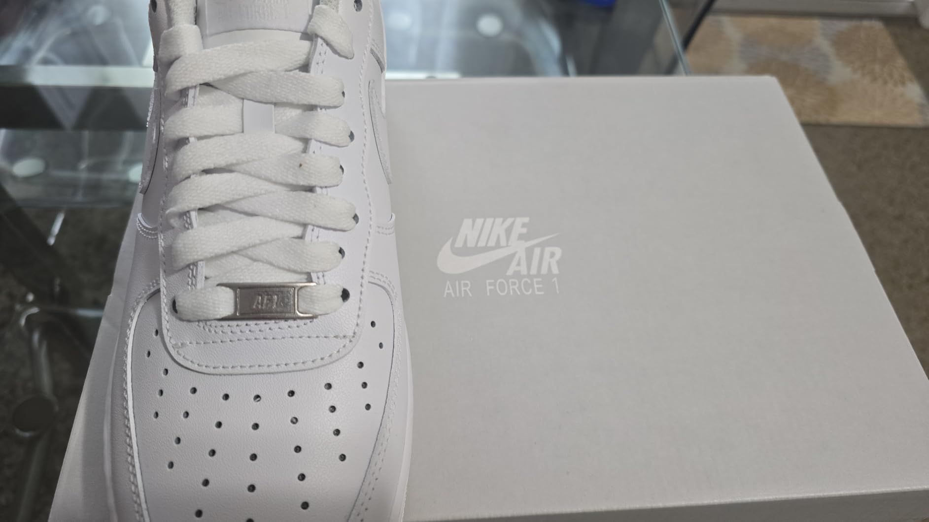 Detailed view of Nike Air Force 1 sole pattern showing rubber traction design