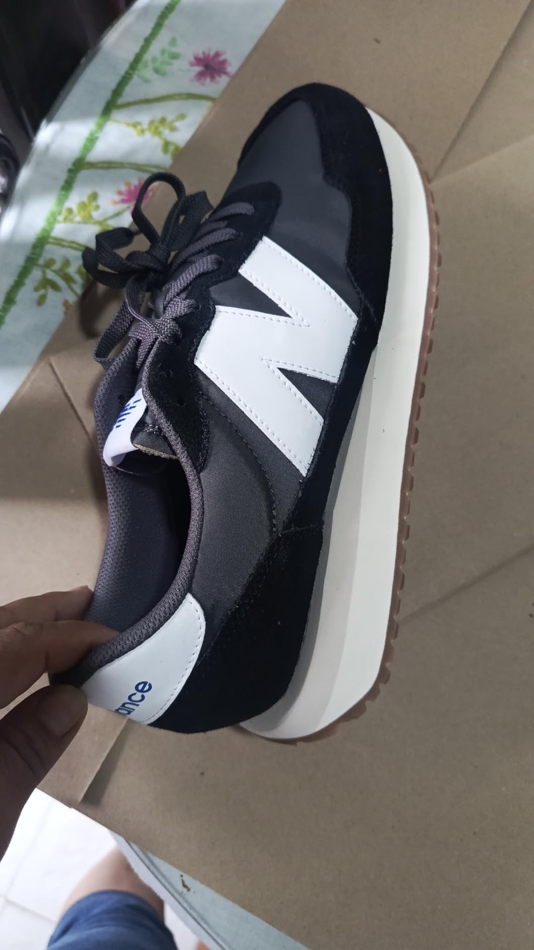 New Balance 237 V1 heel detail showing herringbone outsole pattern and midsole construction