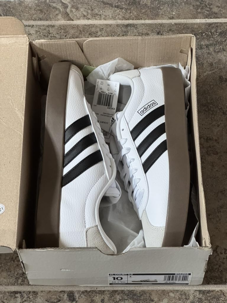 adidas VL Court 3.0 sneakers white colorway showing full grain leather upper and classic three stripes design
