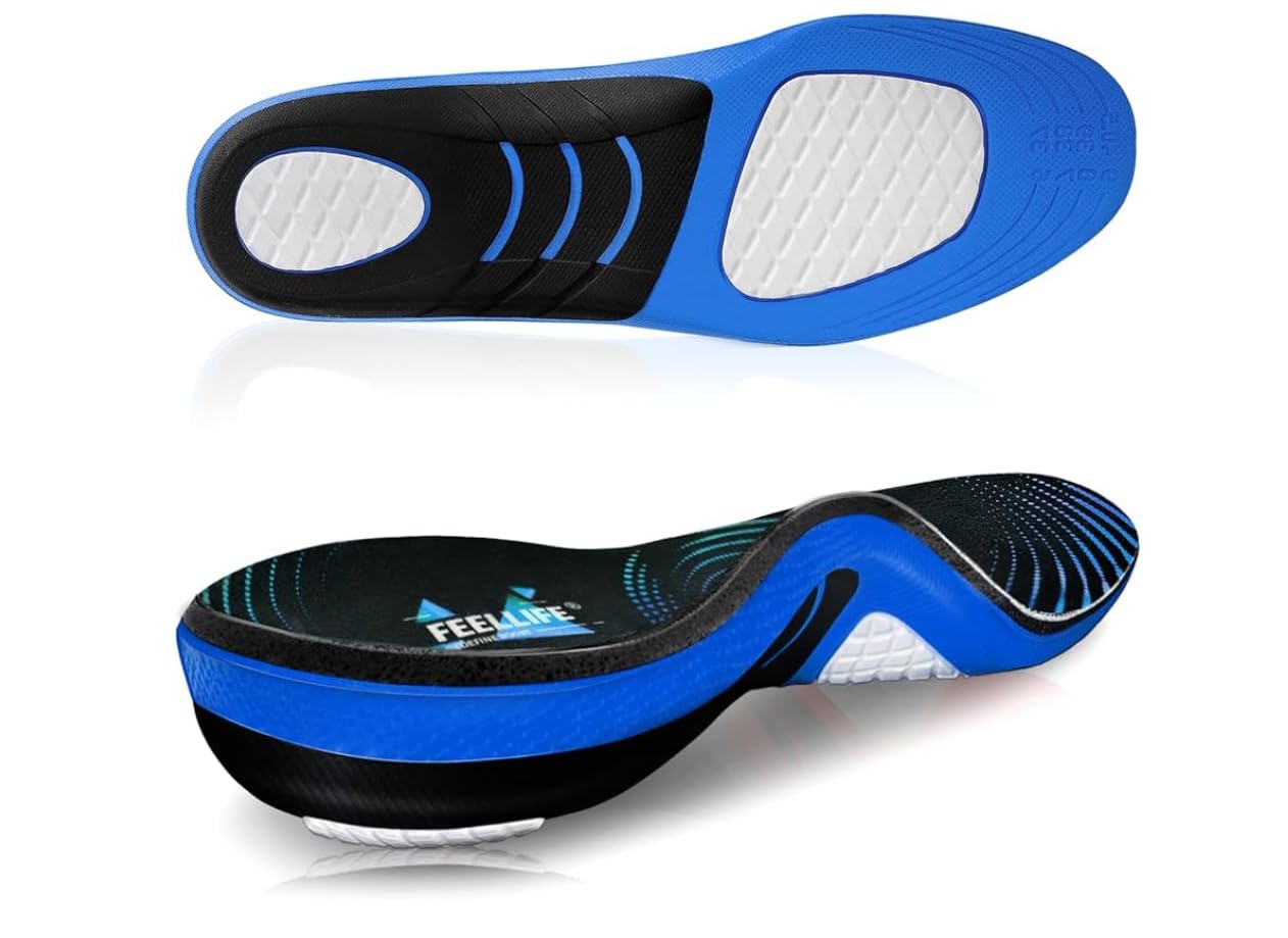 FEELLIFE plantar fasciitis insoles showing arch support design and gel cushioning