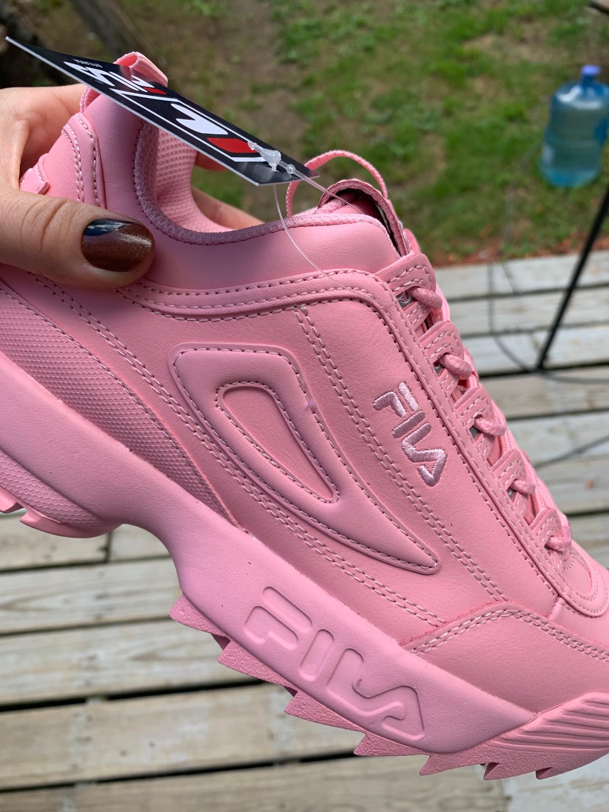 Fila Disruptor II blush pink colorway showing fashion-forward chunky sneaker style