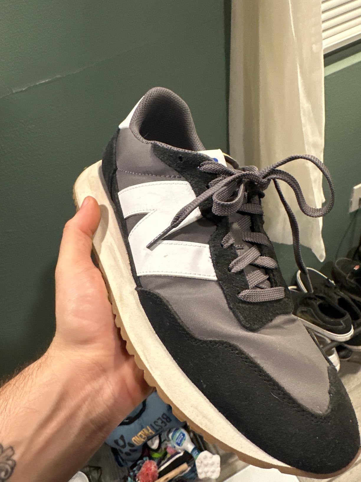 New Balance Men's 237 V1 Sneaker retro design showing oversized N logo and herringbone outsole