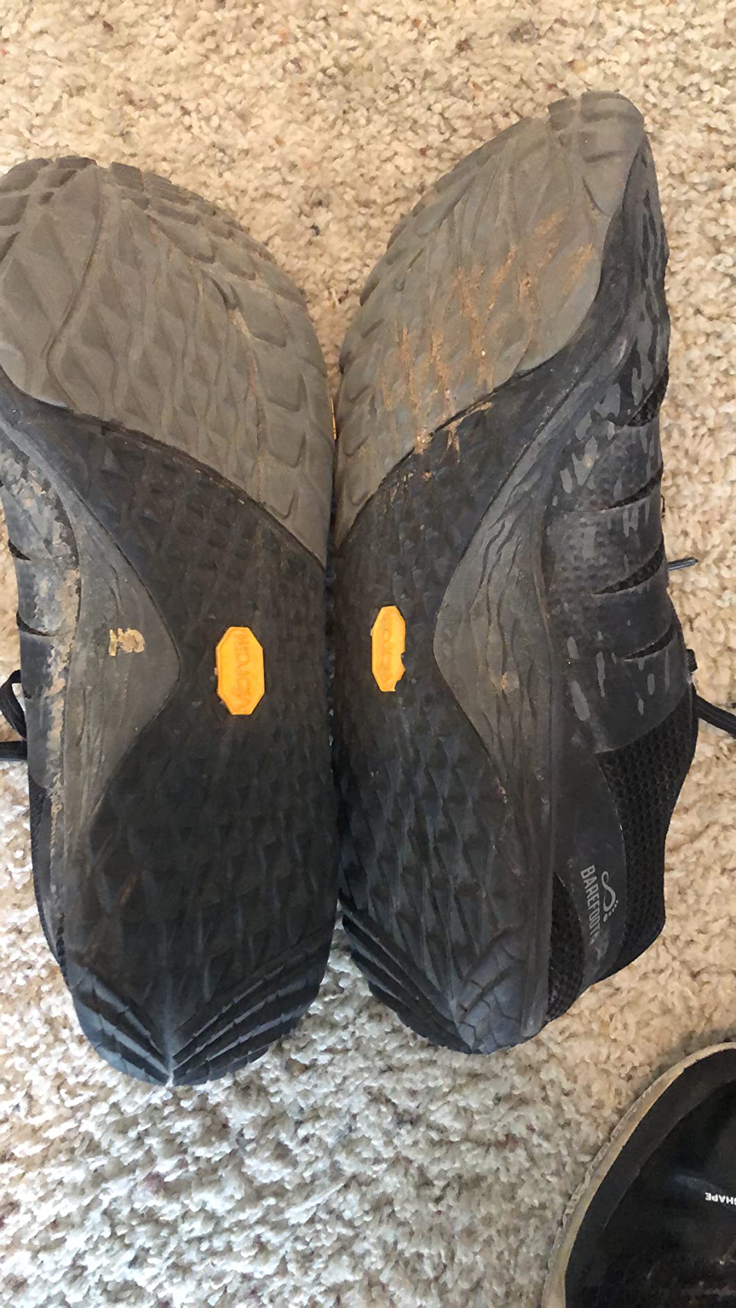 Close-up of Vibram sole pattern and rock plate protection