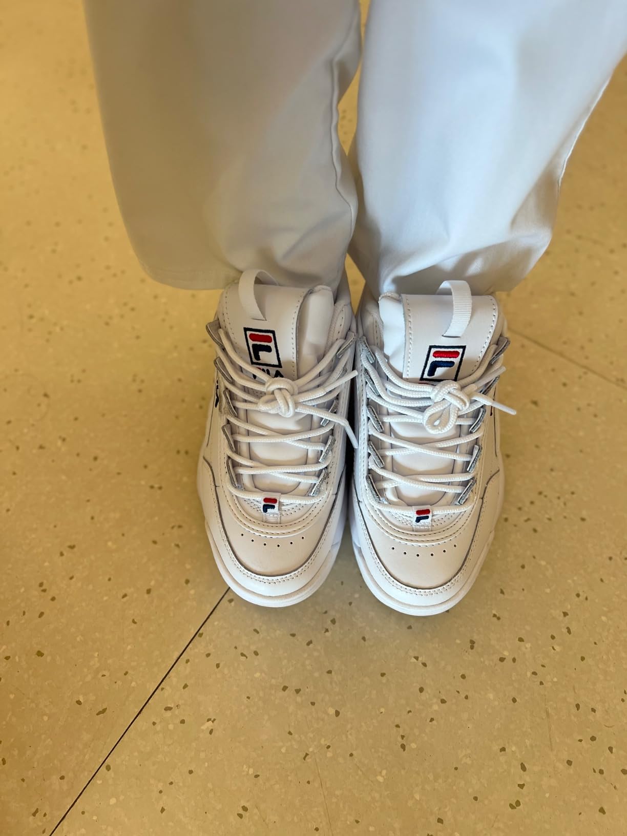 Detailed shot of Fila Disruptor II sole pattern and EVA midsole construction