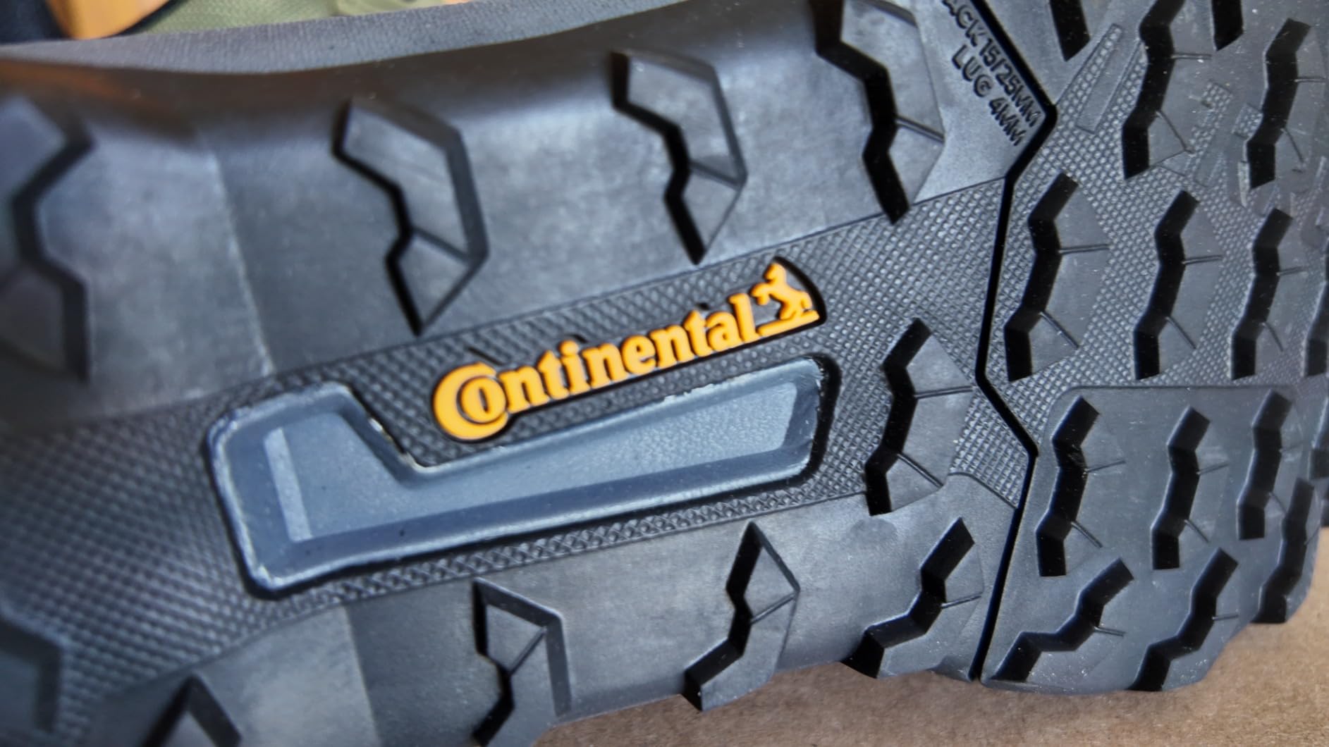 Detailed view of Continental rubber outsole tread pattern on Adidas Terrex AX4