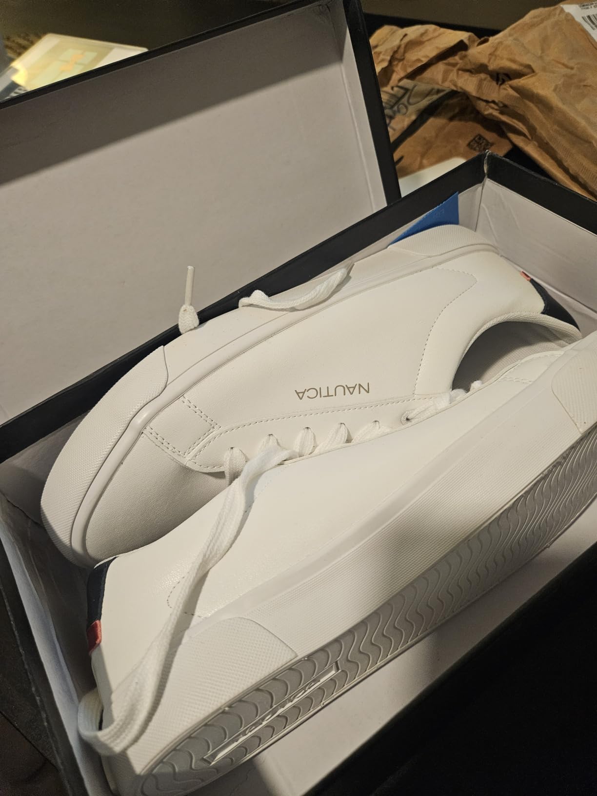 Nautica men's casual lace-up shoes in classic white colorway showing clean design and rubber sole