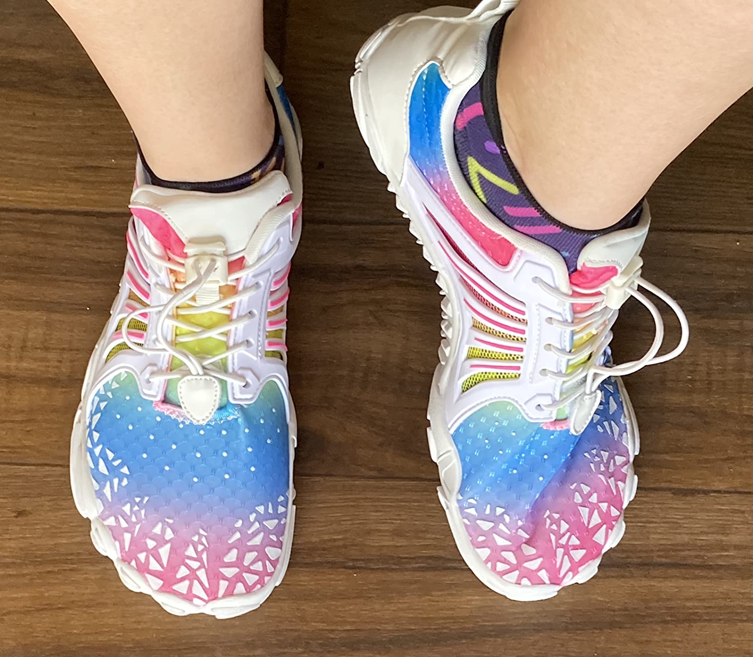Scurtain water shoes rainbow colorway showing fun design options available