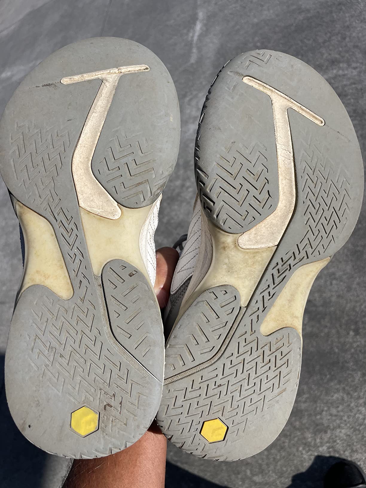 FitVille shoe showing sole wear after 16 weeks of regular pickleball play with worn tread patterns