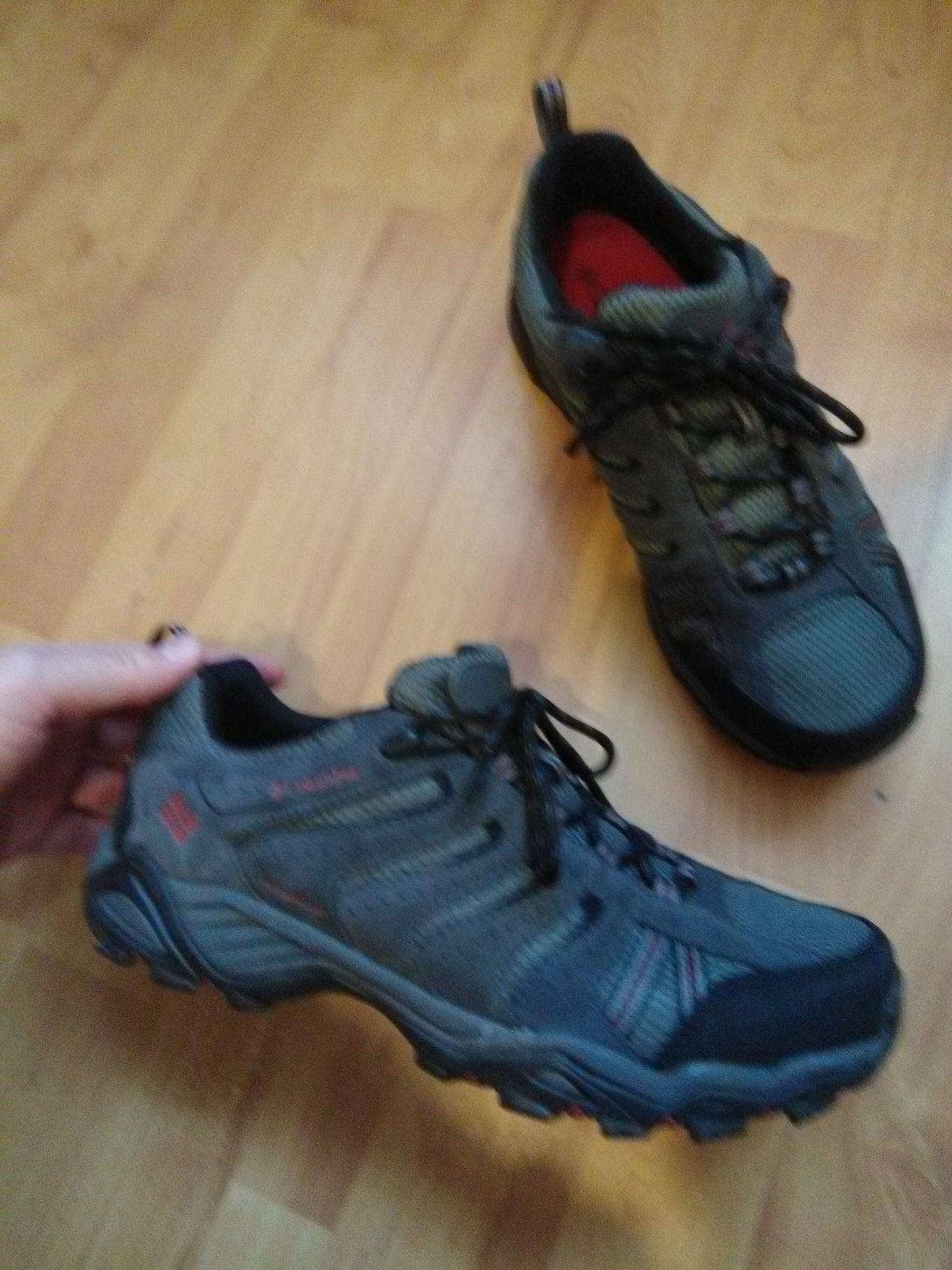 Columbia hiking shoe in muddy trail conditions testing waterproof performance