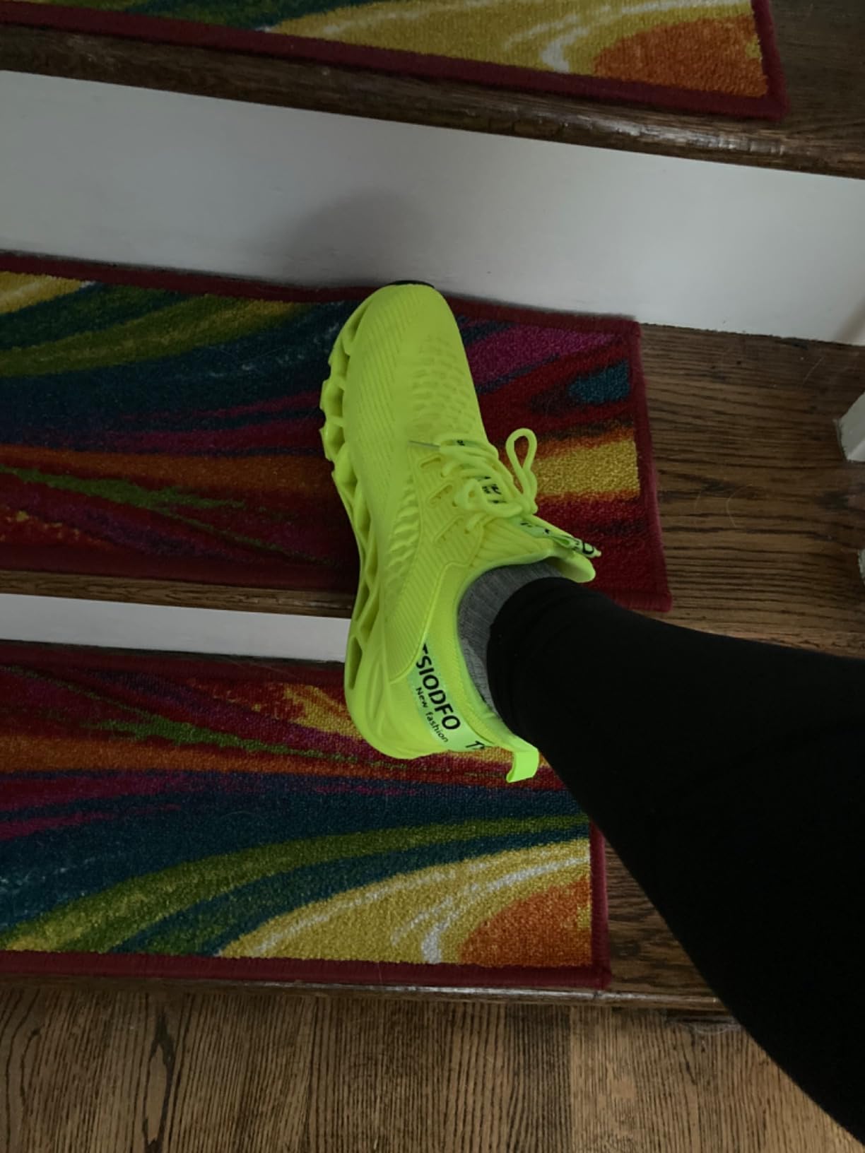 SKDOIUL Women's Athletic Tennis Walking Shoes in fluorescent green showing slip-on design and colorful mesh upper