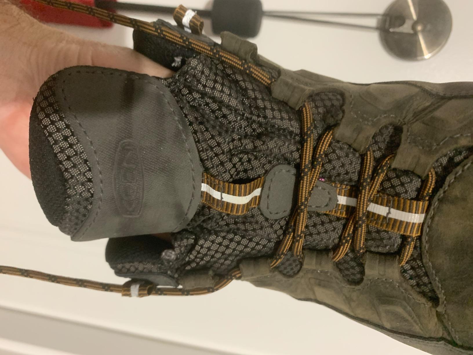KEEN Targhee 3 bellows tongue detail showing water-resistant construction