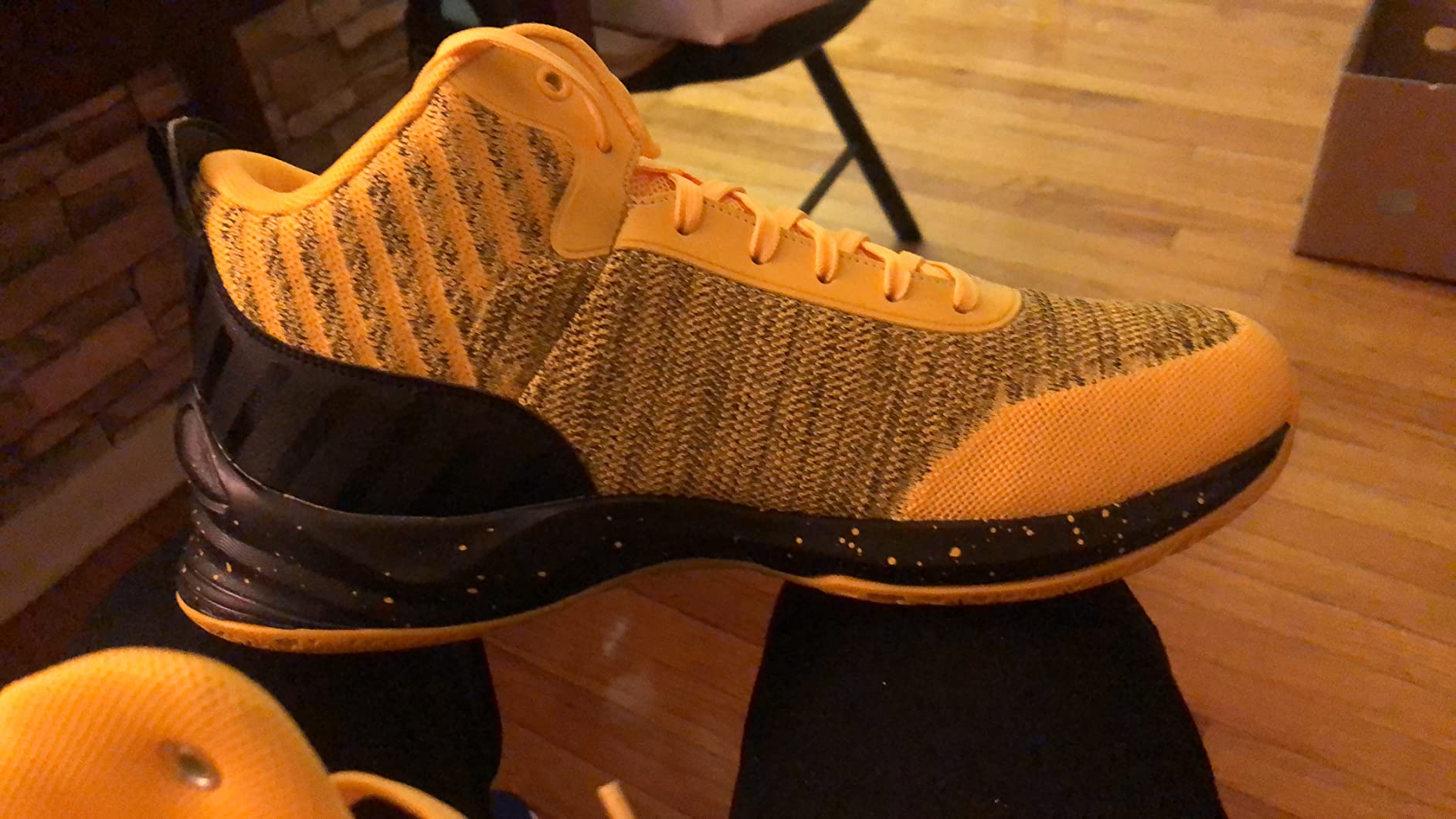 Close-up of Beita basketball shoes showing court traction and grip pattern