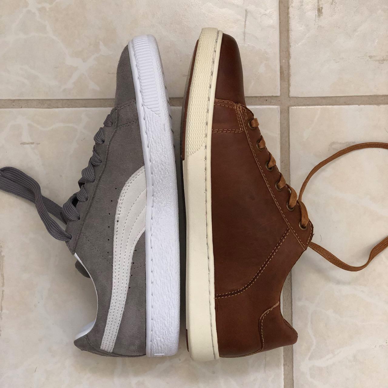 Jousen leather sneakers color comparison showing off-white sole versus expected pure white sole detail