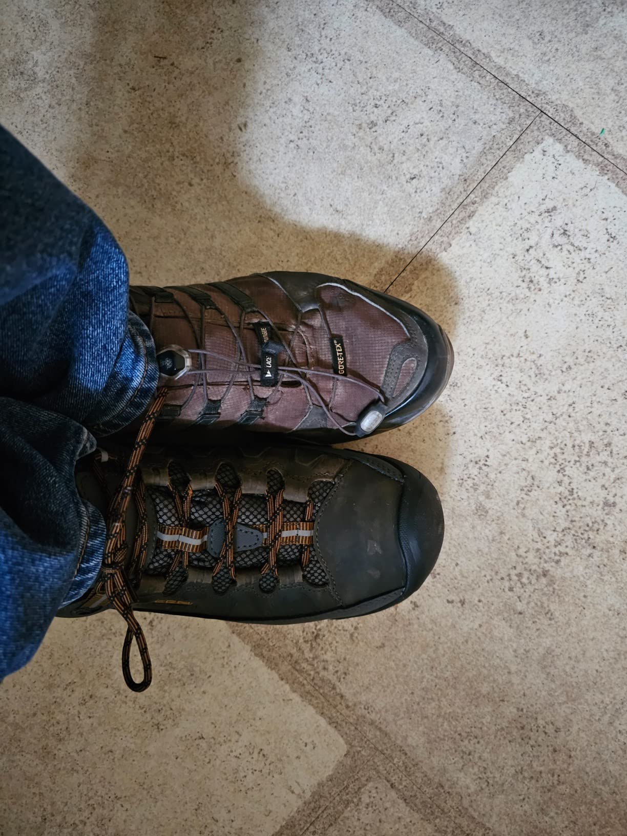 KEEN Targhee 3 compared to Adidas hiking shoe showing width difference and toe box design