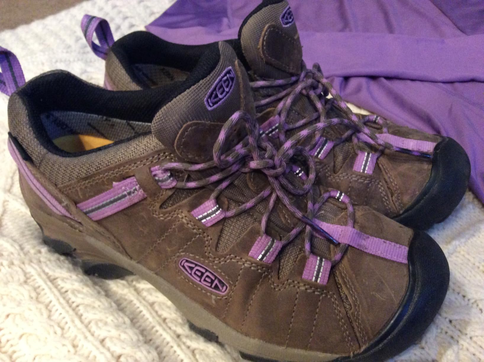 KEEN Women's Targhee II hiking shoes in Magnet Coral colorway showing waterproof upper design
