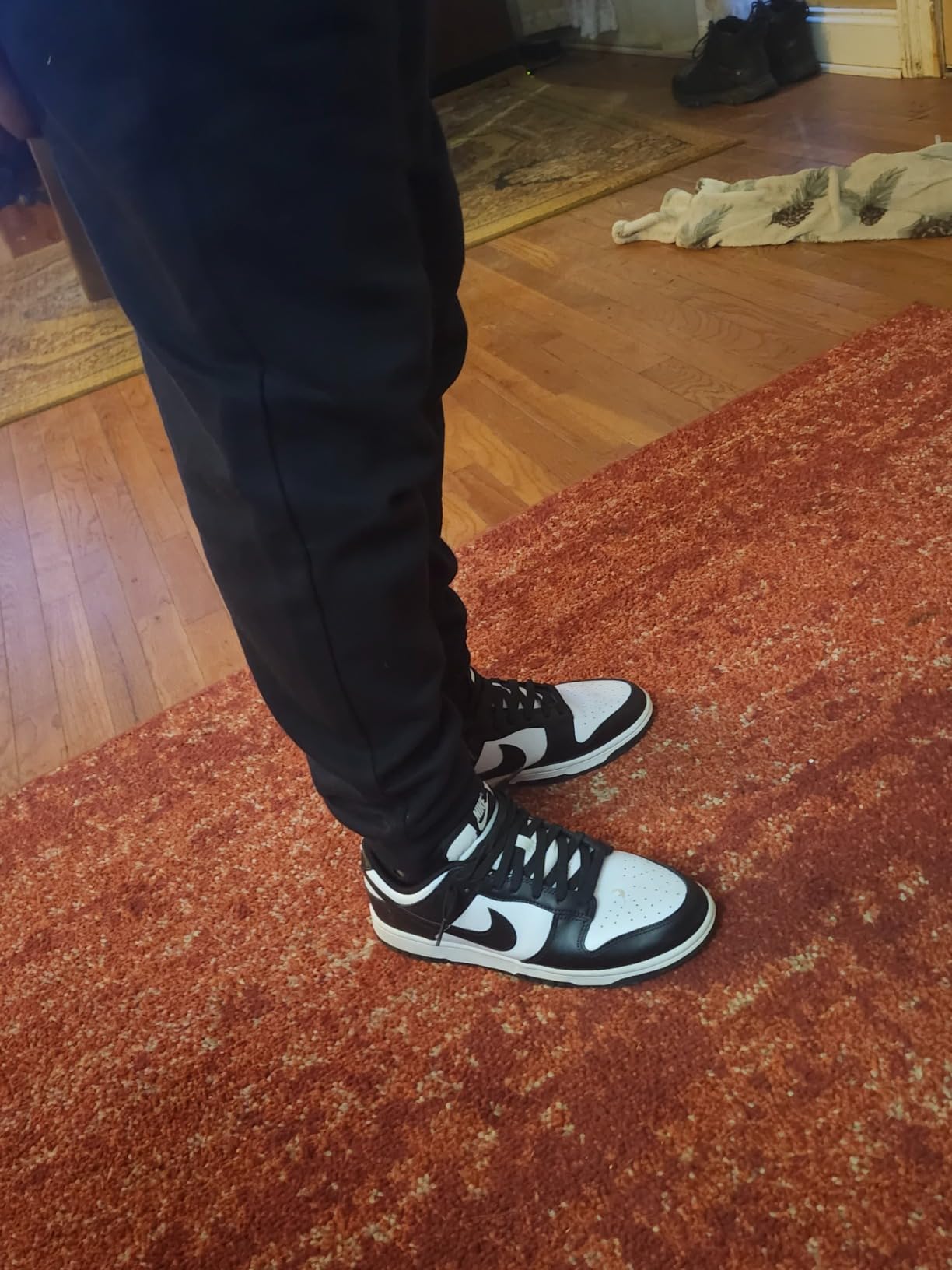 Nike Dunk Low detailed view showing leather upper construction and classic Nike swoosh