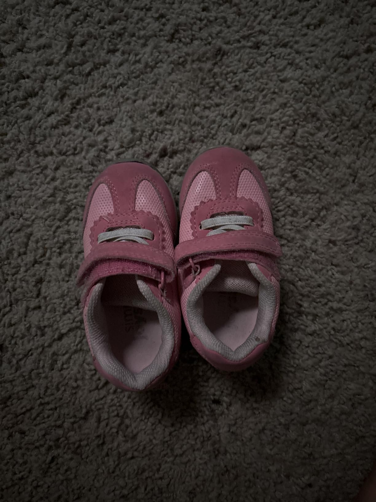 Close-up of Carter's Bailey hook and loop velcro closure system and stretch laces
